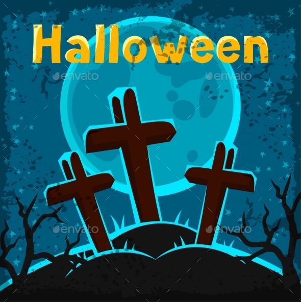 Happy Halloween Greeting Card with Cemetery - Halloween Seasons/Holidays