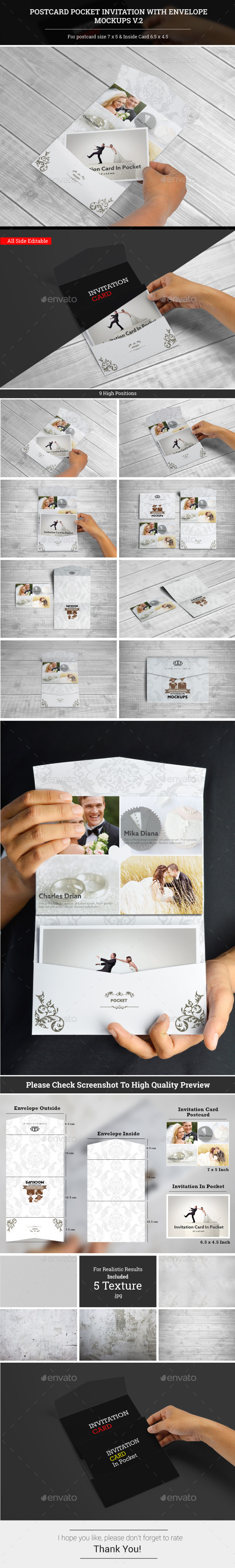 Postcard Pocket Invite With Envelope Mockups V.2 - Miscellaneous Print