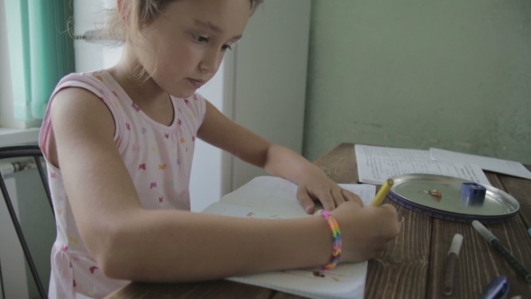 Girl Is Doing Homework For Elementary School Girl Is Doing Homework For Elementary School