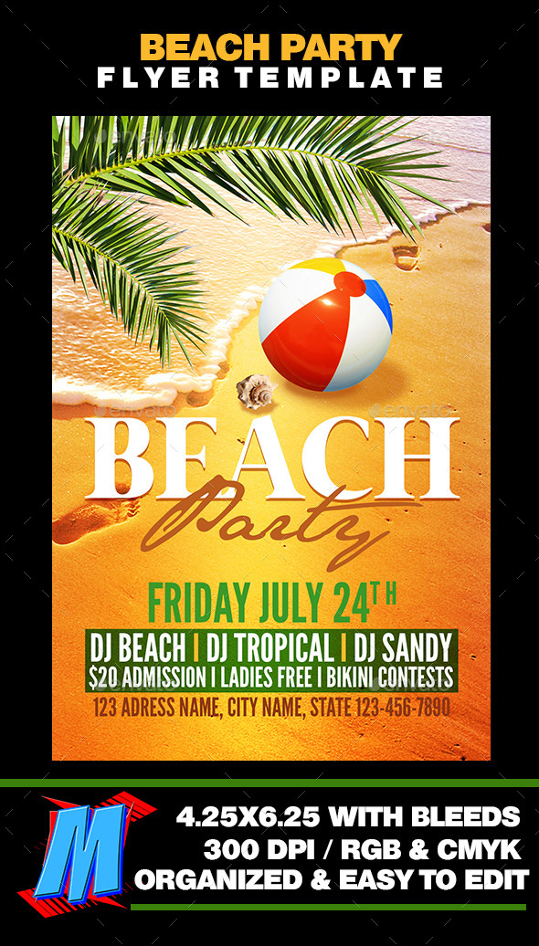 Beach Party Flyer Template - Clubs & Parties Events