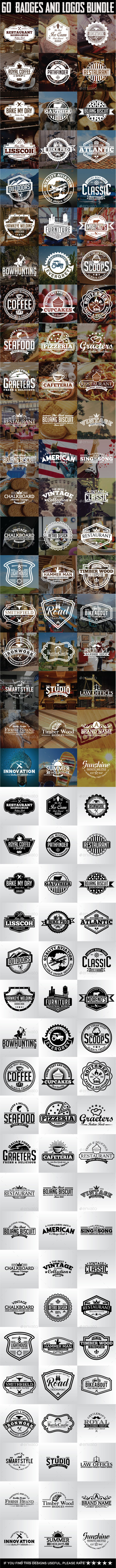 60 Badges and Logos Bundle - Badges & Stickers Web Elements