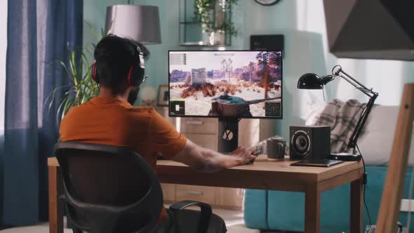 Man Playing Videogame on Computer alt