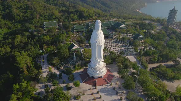 Aerial Shot of the Socalled Lady Buddha in the City of Danang alt