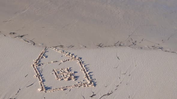 Drawing of House on Sand Washed Away By the Ocean Wave alt