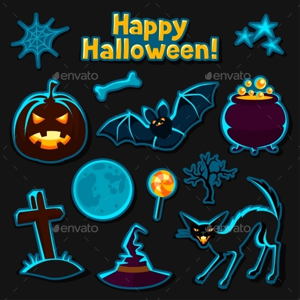 Happy Halloween Sticker Set With Characters - Seasons/Holidays Conceptual