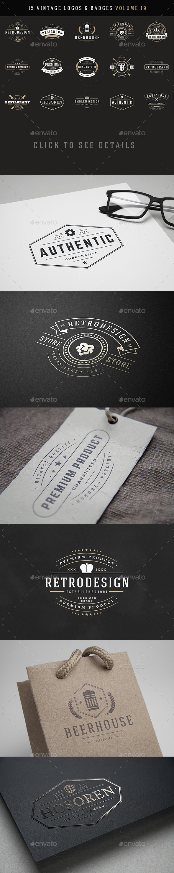15 Retro Vintage Logotypes or Badges - Badges & Stickers Web Elements