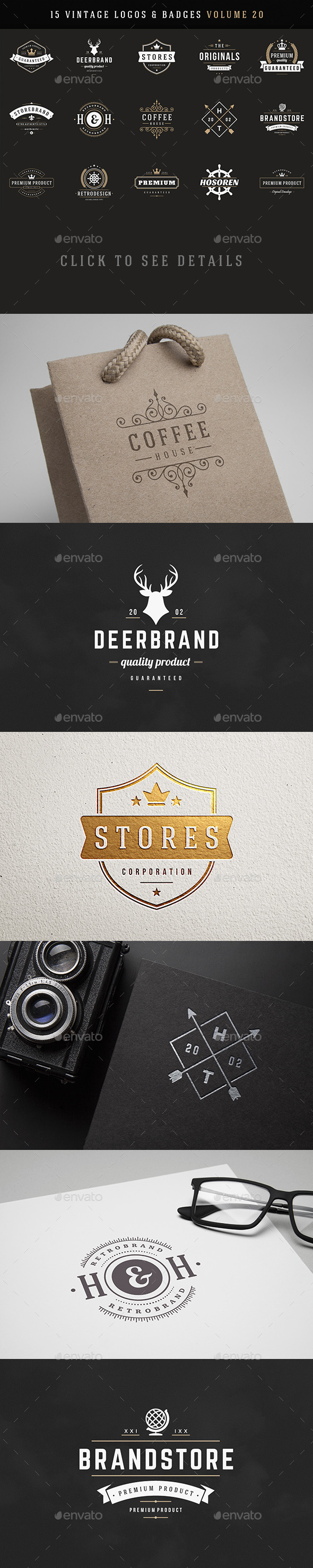 15 Retro Vintage Logotypes or Badges - Badges & Stickers Web Elements