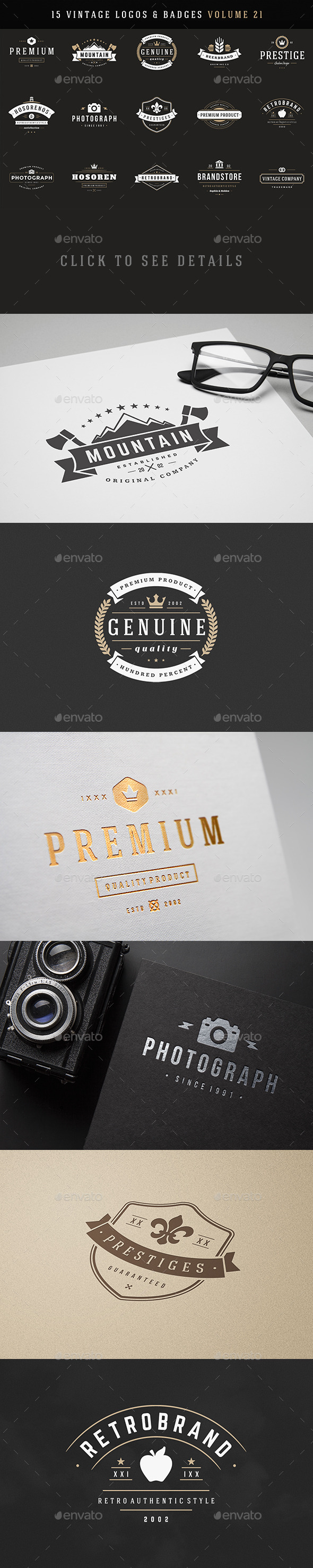 15 Retro Vintage Logotypes or Badges - Badges & Stickers Web Elements