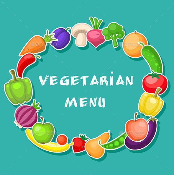 Fruits and Vegetables on a Green Background - Food Objects