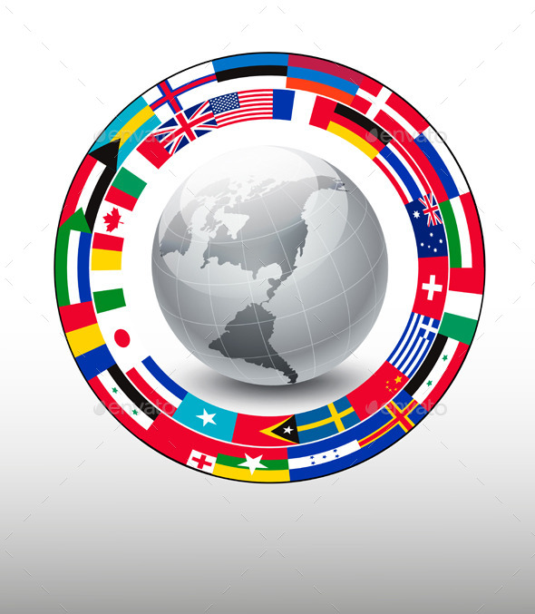 Travel Background Globe With A Strip Of Flags - Travel Conceptual