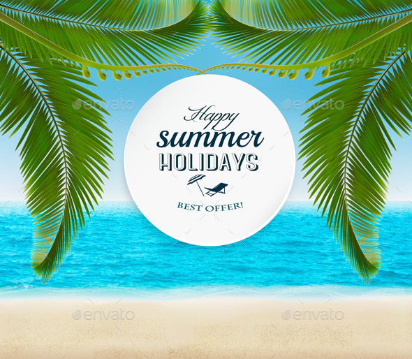Vacation Background Beach With Palm Trees - Travel Conceptual