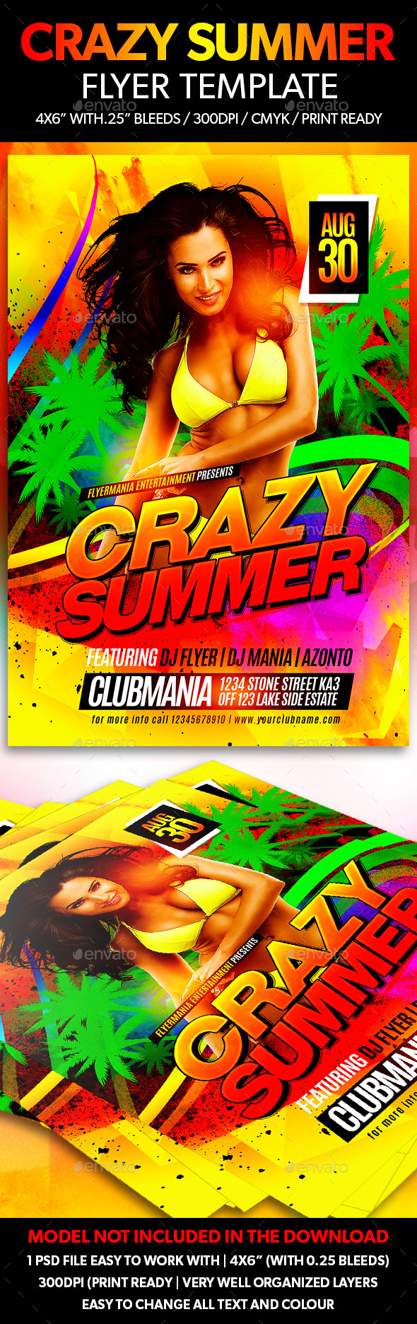 Crazy Summer Flyer Template - Clubs & Parties Events