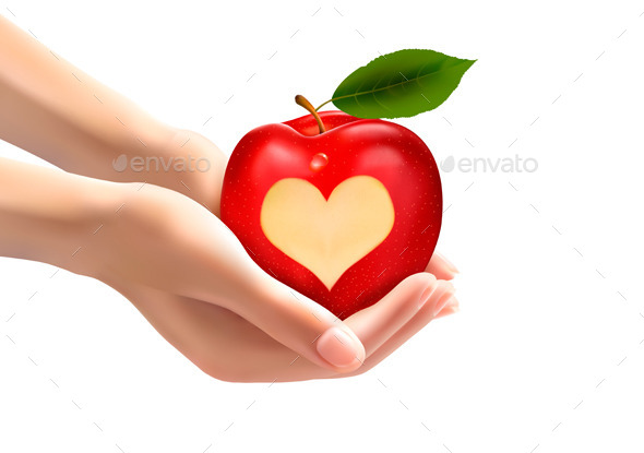 A Heart Carved Into An Apple Vector - Food Objects