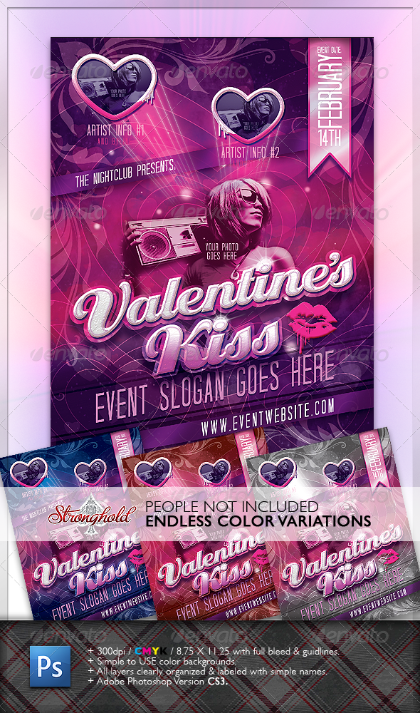 Valentine's Kiss Flyer - Clubs & Parties Events