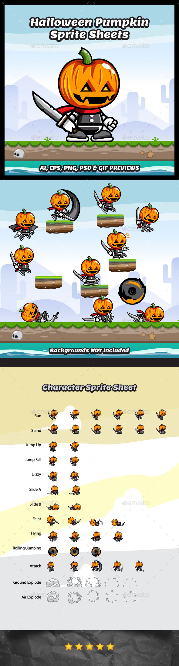 Halloween Pumpkin Game Character - Sprites Game Assets