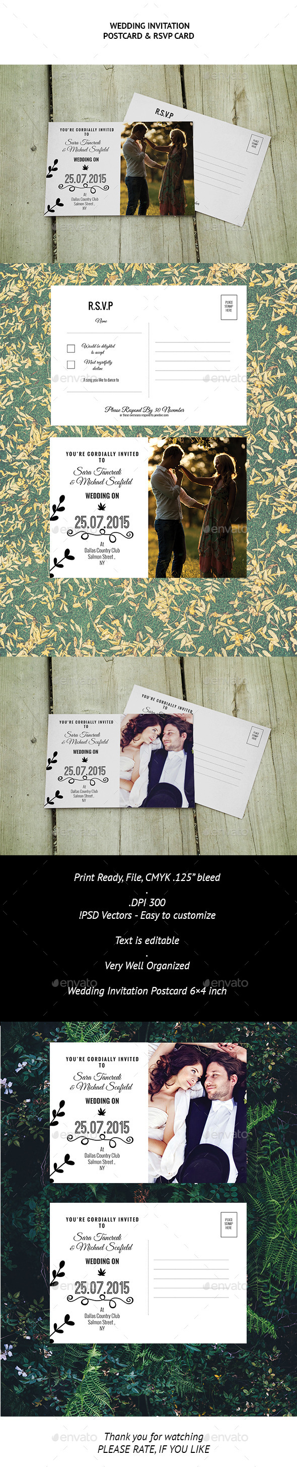 Wedding Invitation Postcard and RSVP Card - Weddings Cards & Invites