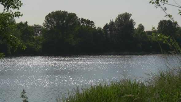 Floating River Woman's Silhouette Is Walking Floating River Woman's Silhouette Is Walking