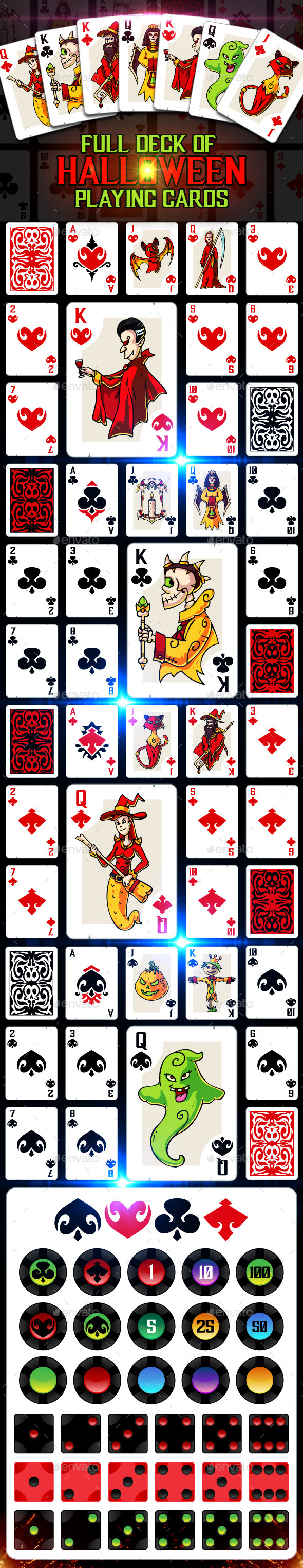 Full Deck of Halloween Playing Cards - Miscellaneous Game Assets