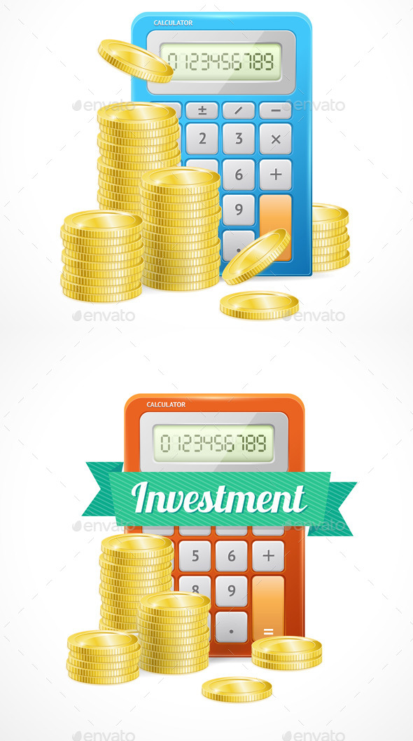 Columns of Gold Coins with Calculator - Concepts Business