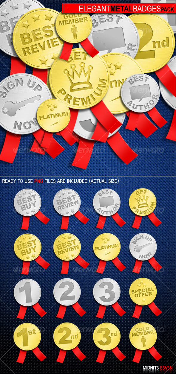 Elegant Metal Badges Pack #1 - Miscellaneous Web Elements