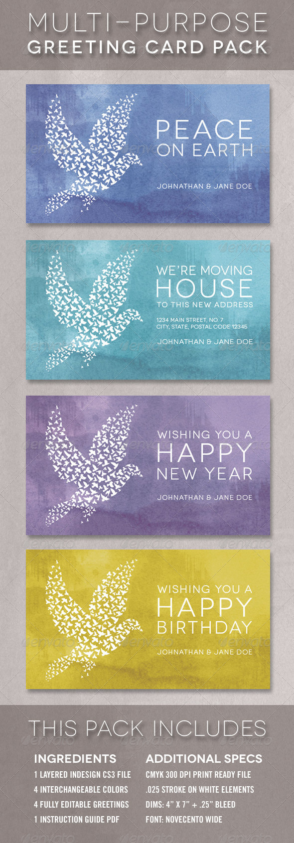 The Dove Greeting Card Template Multi-Pack - Greeting Cards Cards & Invites