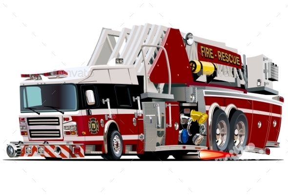 Cartoon Fire Truck - Man-made Objects Objects