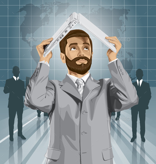 Business Man Hides Under Laptop - People Characters