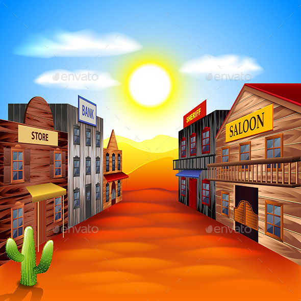 Wild West Town Background - Buildings Objects