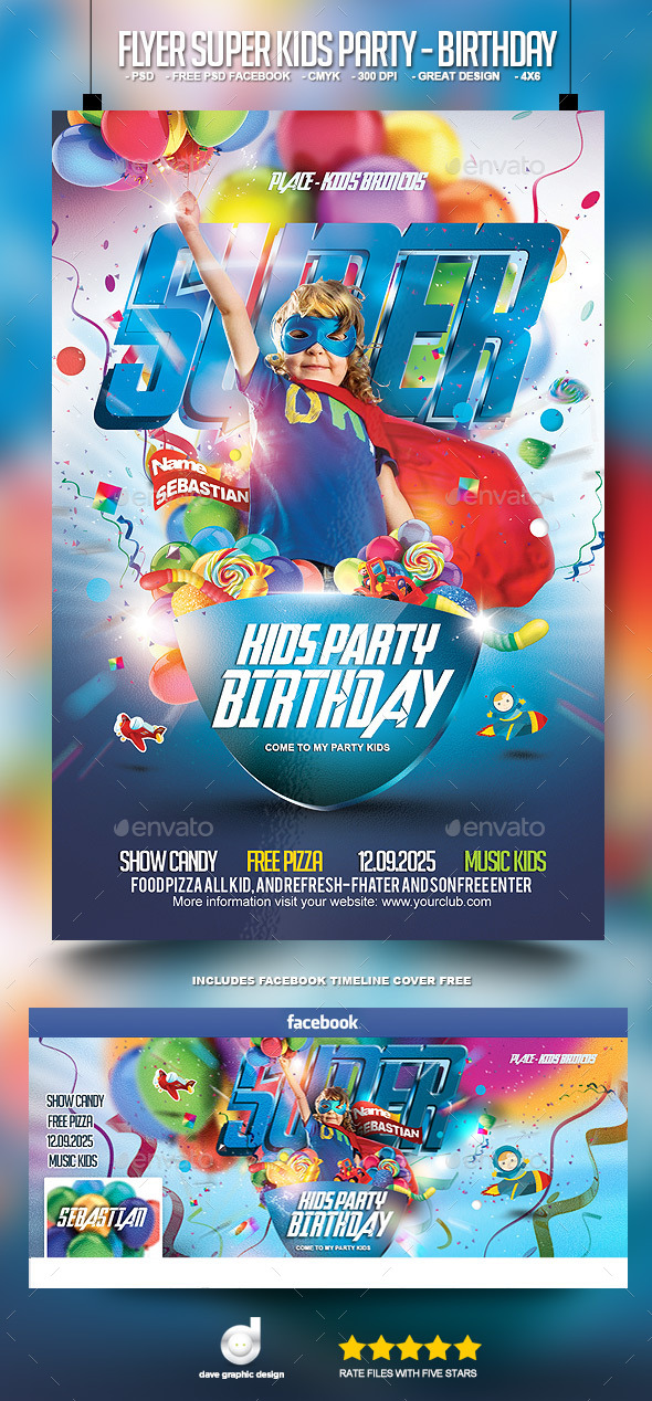 Flyer Super Kids Party - Birthday - Events Flyers