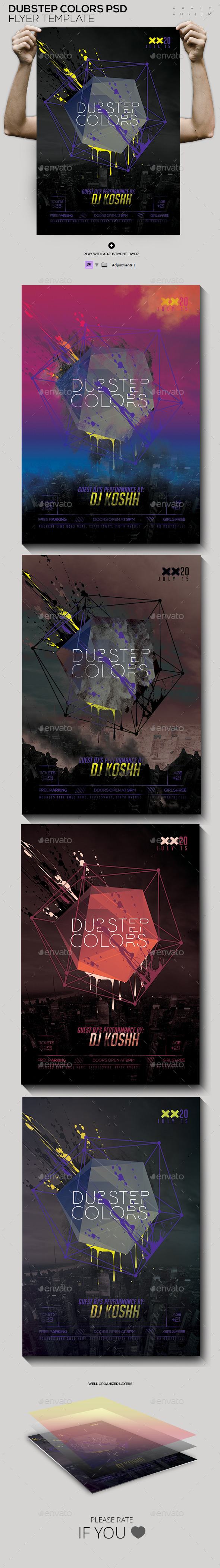 Minimal Dubstep Colors Party Flyer - Clubs & Parties Events