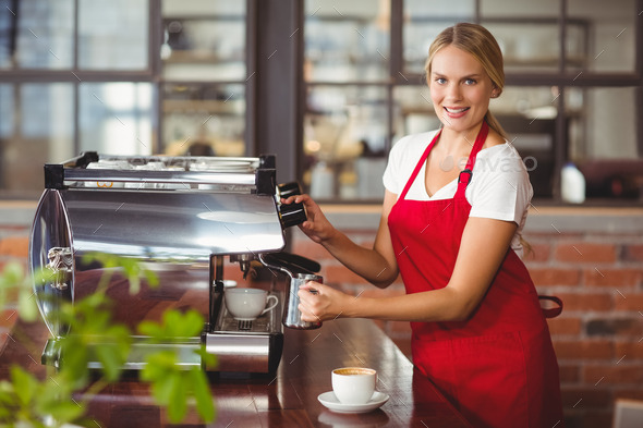 Professional barista preparing coffee in aeropress Stock Photo by Sonyachny