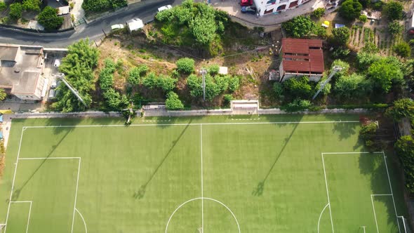 Aerial View of Ischia Skyline and Soccer Field in Summer Season Italy alt