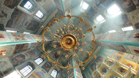 Big Old Chandelier In Christian Orthodox Church