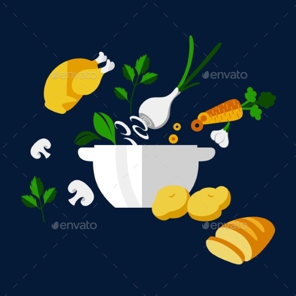 Cooking Dinner With Chicken And Vegetables - Food Objects