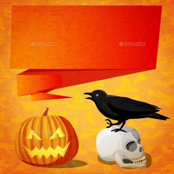 Halloween Cute Banner With Black Raven - Halloween Seasons/Holidays