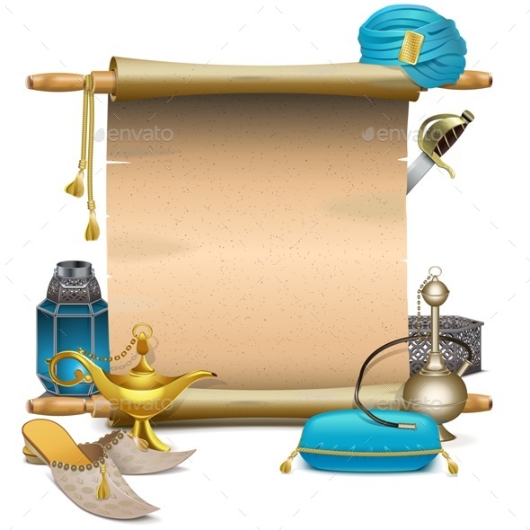 Vector Scroll with Eastern Accessories - Miscellaneous Vectors