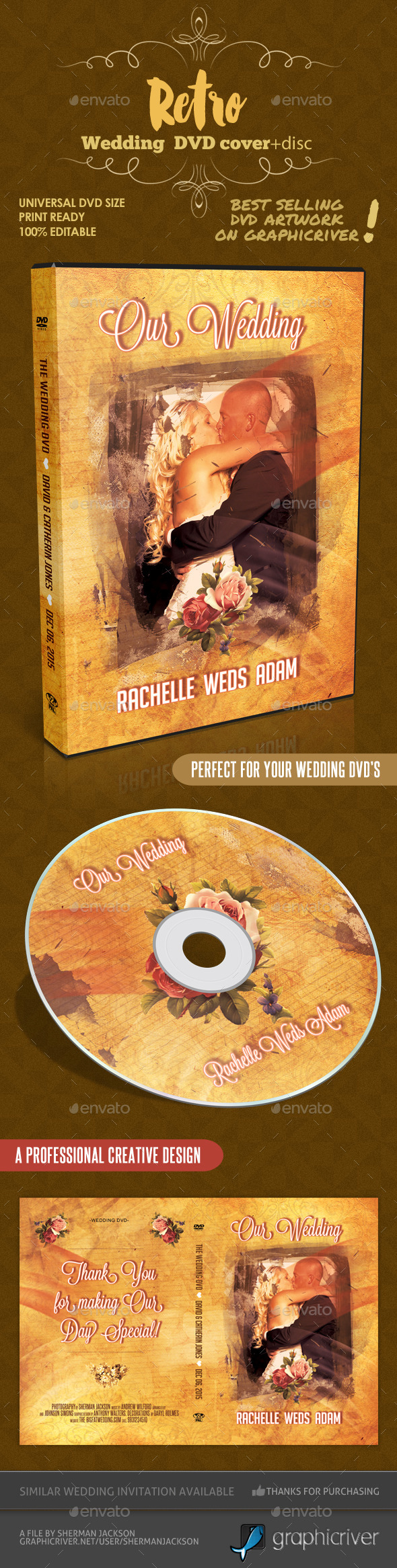 Retro Wedding DVD Cover Template & Disc Artwork - CD & DVD Artwork Print Templates