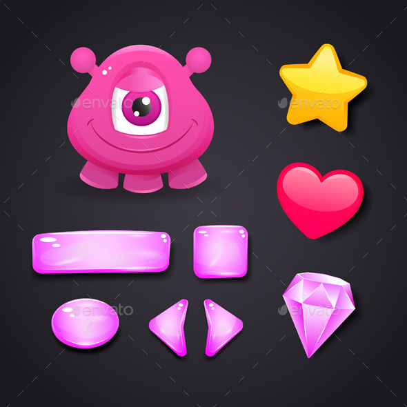 Interface Icons For Game Design With Monster - Monsters Characters