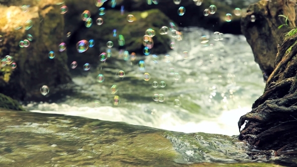 Soupbubbles Above Fast Flowing Water Of River alt