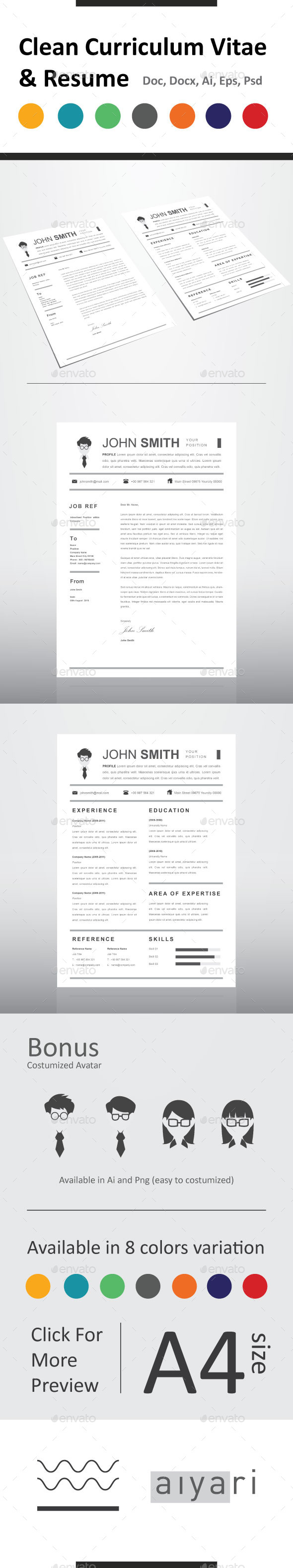 Clean Curriculum Vitae & Resume V1 - Resumes Stationery