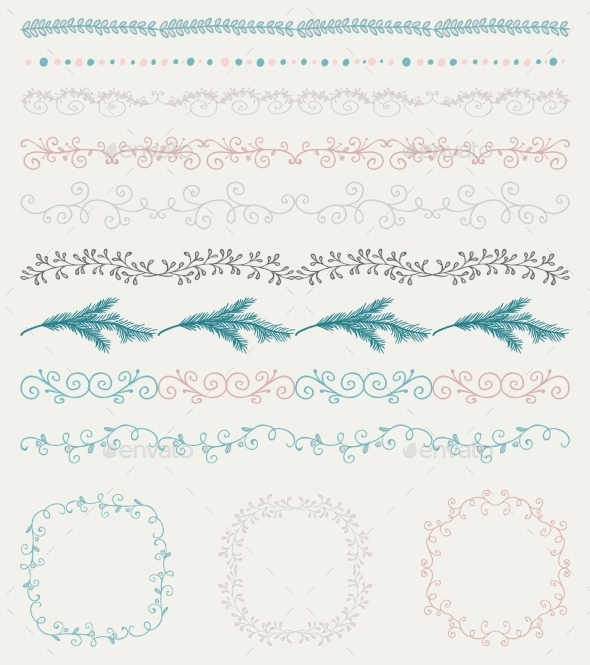 Colorful Hand Sketched Seamless Borders - Flourishes / Swirls Decorative