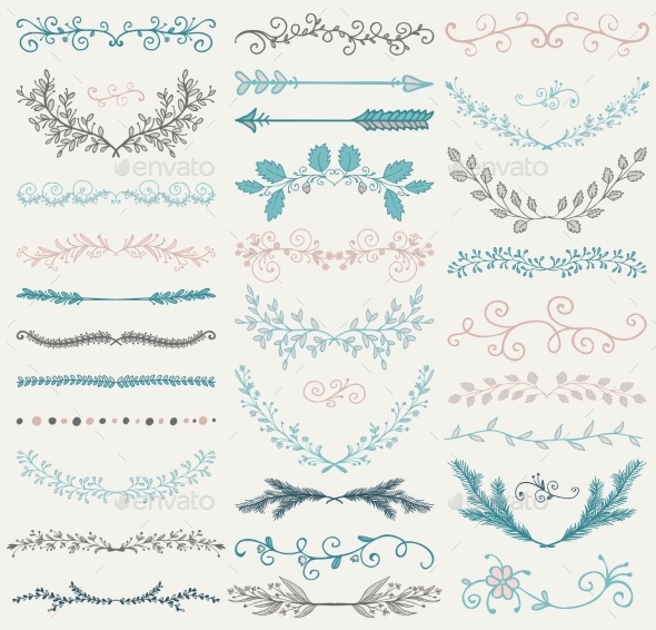Color Hand Drawn Dividers - Flourishes / Swirls Decorative