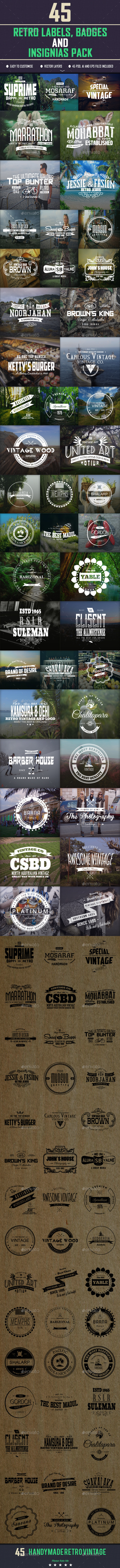 45 Retro Labels, Badges and Insignias - Badges & Stickers Web Elements