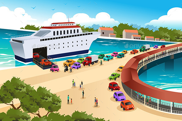 Cars Queuing Waiting for a Ferry - Travel Conceptual