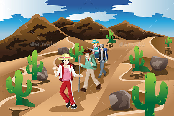 People Hiking in the Desert - People Characters
