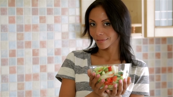 Housewife In Kitchen With Salad Housewife In Kitchen With Salad