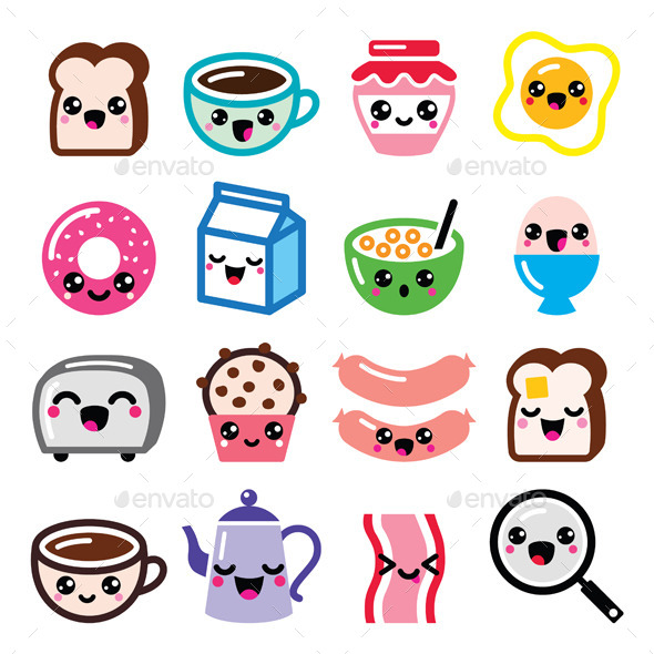 Kawaii Breakfast Food and Beverage - Food Objects