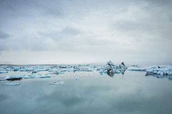 Icebergs floating in a glacial lake