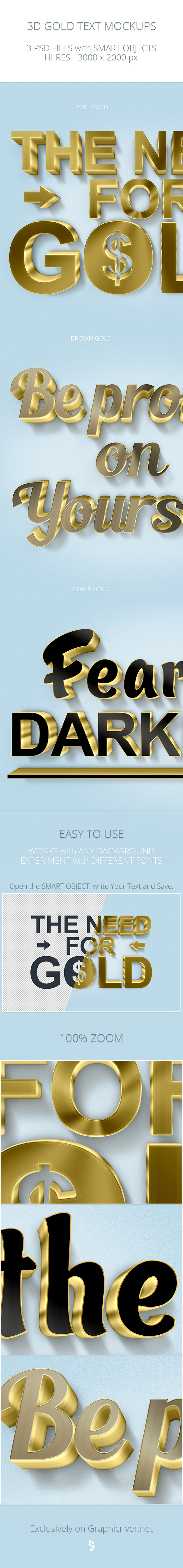 3D Gold Text Mockups - Text Effects Actions