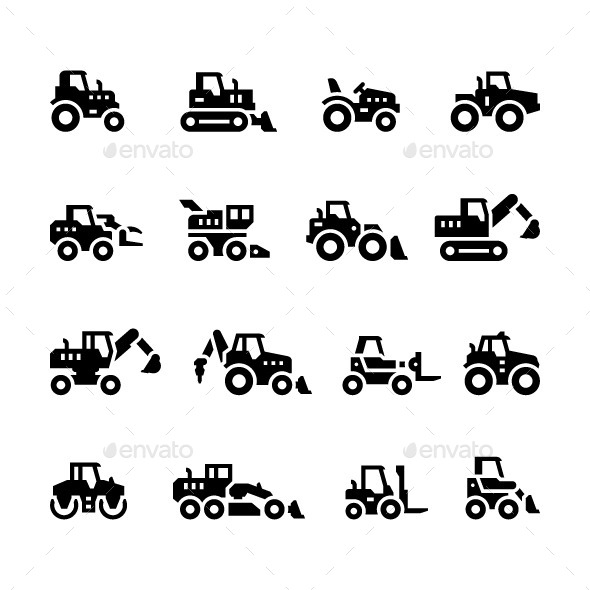 Set Icons of Tractors - Man-made objects Objects